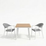 Τραπεζαρία Synergy-Pino σετ 3τεμ pakoworld λευκό αλουμίνιο και plywood σε φυσικό χρώμα 80x80x74εκ - Image 2
