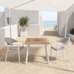 Τραπεζαρία Synergy-Pino σετ 3τεμ pakoworld λευκό αλουμίνιο και plywood σε φυσικό χρώμα 80x80x74εκ