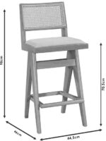 Σκαμπό bar Winslow pakoworld ξύλο rubberwood ανοικτό καρυδί-pvc rattan φυσικό-ύφασμα γκρι 44.5x46x98εκ - Image 5
