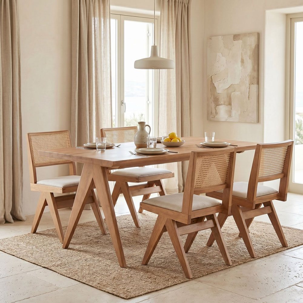 247-000011 Τραπεζαρία Winslow pakoworld σετ 5τεμ ξύλο rubberwood ανοιχτό καρυδί 160x85x75εκ - Image 1