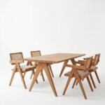 Τραπεζαρία Winslow Ι pakoworld σετ 5τεμ ξύλο rubberwood ανοιχτό καρυδί 160x85x75εκ - Image 2