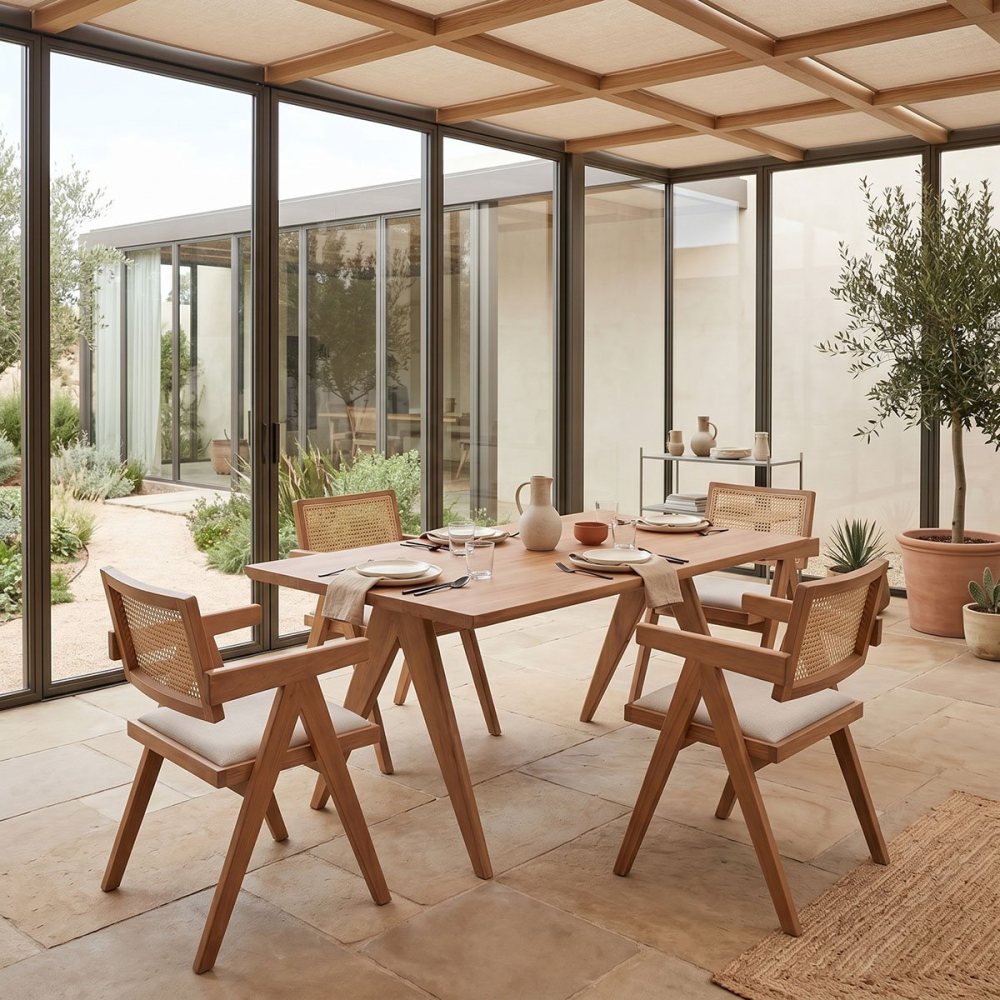 247-000013 Τραπεζαρία Winslow Ι pakoworld σετ 5τεμ ξύλο rubberwood ανοιχτό καρυδί 160x85x75εκ - Image 1