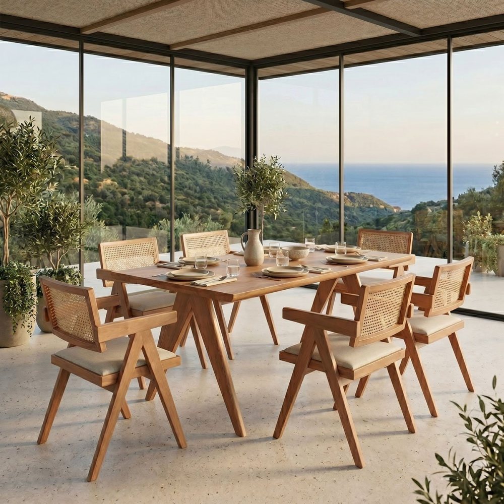 247-000014 Τραπεζαρία Winslow Ι pakoworld σετ 7τεμ ξύλο rubberwood ανοιχτό καρυδί 160x85x75εκ - Image 1