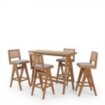 Τραπεζαρία μπαρ Winslow pakoworld σετ 5τεμ ξύλο rubberwood ανοιχτό καρυδί 120x45x100εκ - Image 2