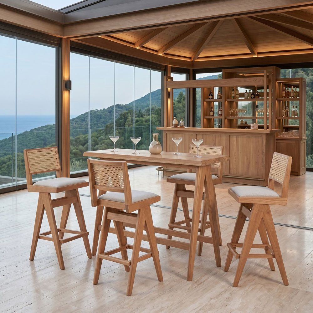 247-000015 Τραπεζαρία μπαρ Winslow pakoworld σετ 5τεμ ξύλο rubberwood ανοιχτό καρυδί 120x45x100εκ - Image 1