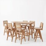 Τραπεζαρία μπαρ Winslow pakoworld σετ 7τεμ ξύλο rubberwood ανοιχτό καρυδί 120x45x100εκ - Image 2