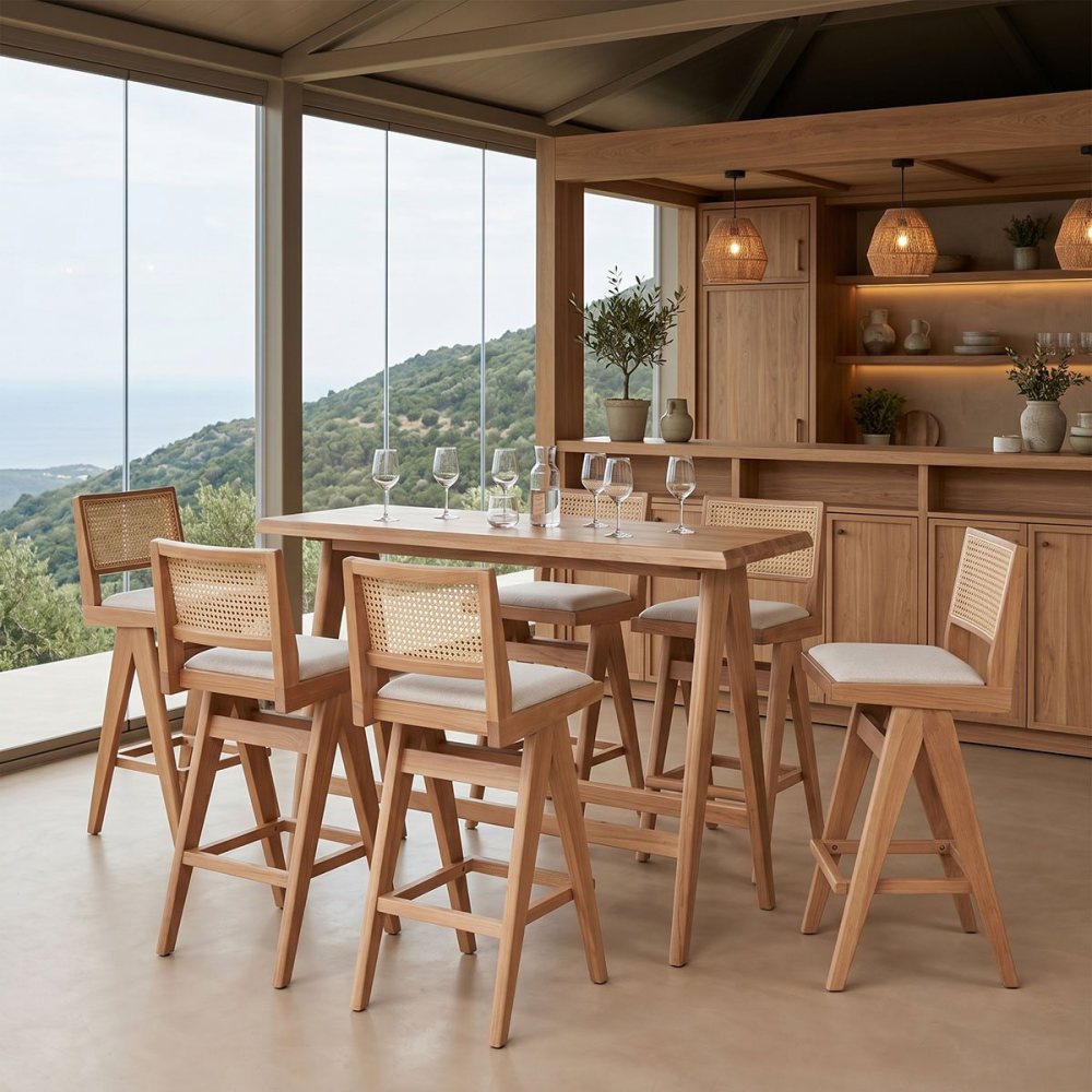 247-000016 Τραπεζαρία μπαρ Winslow pakoworld σετ 7τεμ ξύλο rubberwood ανοιχτό καρυδί 120x45x100εκ - Image 1