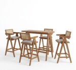 Τραπεζαρία μπαρ Winslow I pakoworld σετ 5τεμ ξύλο rubberwood ανοιχτό καρυδί 120x45x100εκ - Image 2
