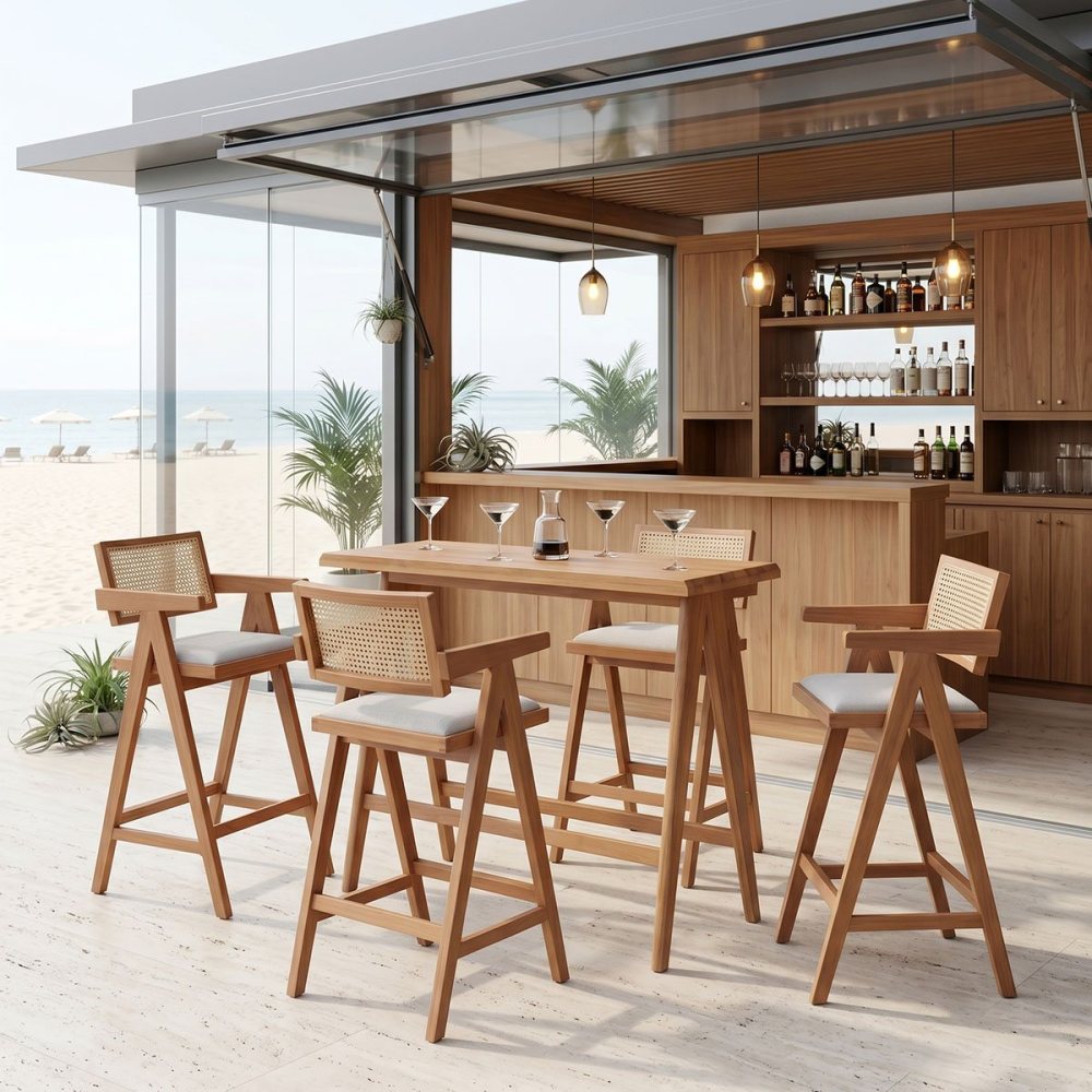 247-000017 Τραπεζαρία μπαρ Winslow I pakoworld σετ 5τεμ ξύλο rubberwood ανοιχτό καρυδί 120x45x100εκ - Image 1