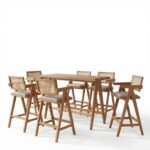 Τραπεζαρία μπαρ Winslow I pakoworld σετ 7τεμ ξύλο rubberwood ανοιχτό καρυδί 120x45x100εκ - Image 2