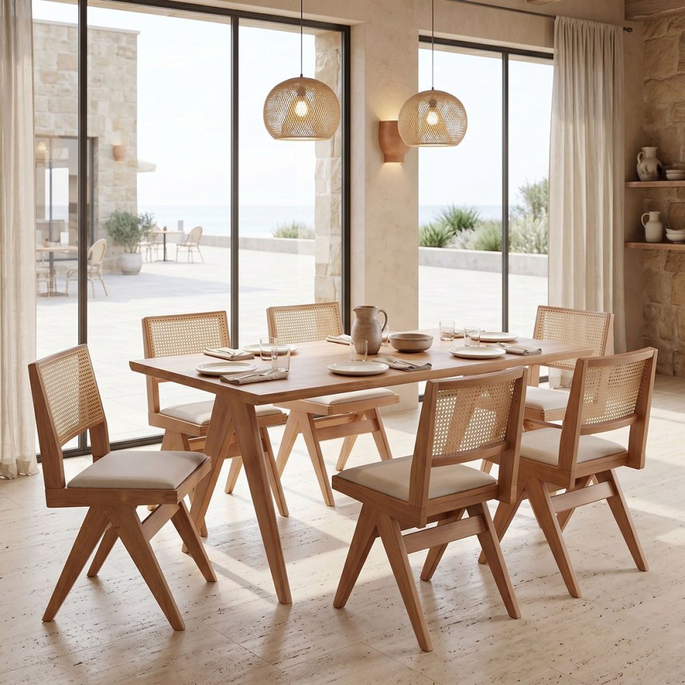 247-000020 Τραπεζαρία Winslow pakoworld σετ 7τεμ ξύλο rubberwood σε ανοιχτό καρυδί απόχρωση 160x85x75εκ - Image 1