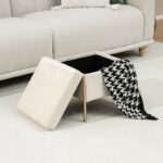 Σκαμπό-μπαούλο Panton pakoworld βελούδο κρεμ-χρυσό 40x40x36,5εκ - Image 2