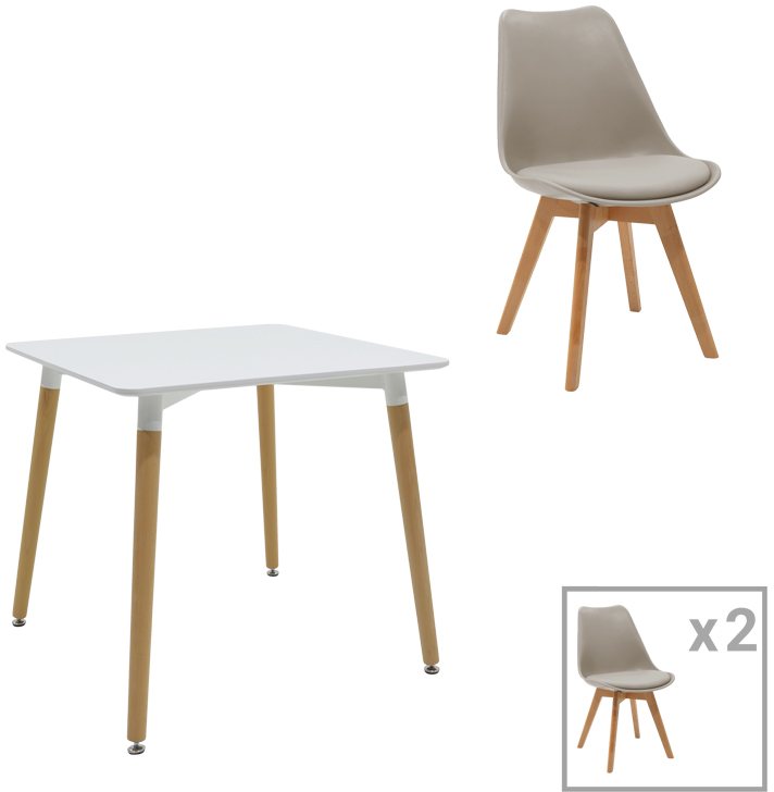 271-000034 Τραπεζαρία Natali-Gaston σετ 3τεμ pakoworld MDF και ξύλο οξιάς σε γκρι-λευκή-φυσική απόχρωση 80x80x7 - Image 1