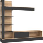 Σύνθετο σαλονιού Dranko pakoworld μαύρο-oak μελαμίνης 205x41.5x192εκ