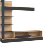Σύνθετο σαλονιού Dranko pakoworld μαύρο-oak μελαμίνης 205x41.5x192εκ - Image 4