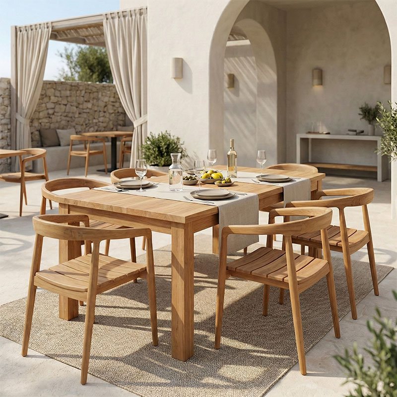 343-000036 Τραπεζαρία 7τεμ.Noody-Wooly pakoworld teak ξύλο σε φυσική απόχρωση - Image 1