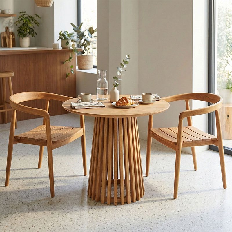 343-000043 Τραπεζαρία 3τεμ Noody-Kenda I pakoworld teak ξύλο σε φυσική απόχρωση Φ80x75 - Image 1