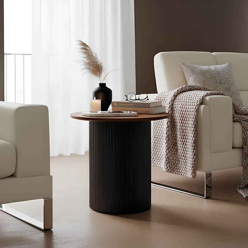 029-000351 Βοηθητικό τραπέζι Dovel pakoworld mdf σε καρυδί-μαύρο μέταλλο Φ50x50εκ - Image 1