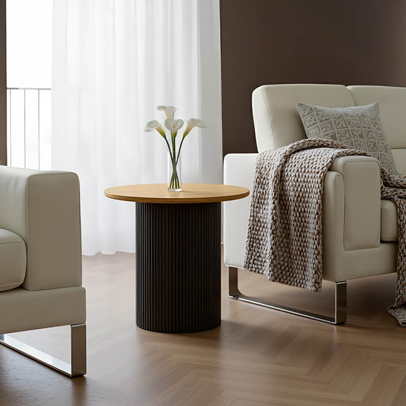 029-000353 Βοηθητικό τραπέζι Dovel pakoworld mdf σε sonoma -μαύρο μέταλλο Φ50x50εκ - Image 1