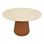 Τραπέζι Franzel pakoworld sintered stone σε όψη τραβερτίνας-mdf καρυδί Φ120x75εκ - Image 3