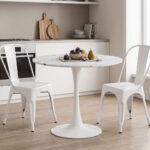 Tραπέζι Balou pakoworld sintered stone σε λευκή απόχρωση με όψη μαρμάρου-βάση λευκό μέταλλο Φ90x73εκ