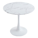 Tραπέζι Balou pakoworld sintered stone σε λευκή απόχρωση με όψη μαρμάρου-βάση λευκό μέταλλο Φ90x73εκ - Image 3