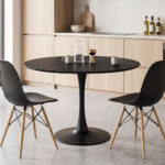 Tραπέζι Balou pakoworld sintered stone σε μαύρη απόχρωση με όψη μαρμάρου-βάση μαύρο μέταλλο Φ120x73εκ