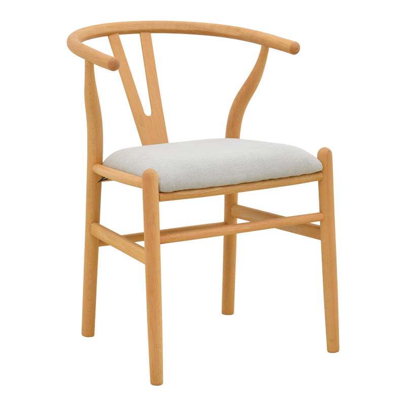 029-000462 Καρέκλα Wishbone pakoworld rubberwood-ύφασμα σε φυσική-γκρι απόχρωση 51x58x73εκ - Image 1
