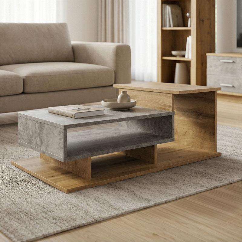 049-000120 Τραπέζι σαλονιού Nuvele pakoworld γκρι-sonoma 90x50x35εκ - Image 1
