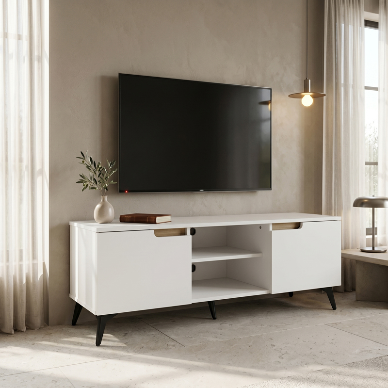 049-000123 Έπιπλο τηλεόρασης Kemvio pakoworld sonoma-λευκό 120x38x44εκ - Image 1