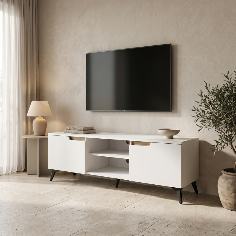 049-000124 Έπιπλο τηλεόρασης Kemvio pakoworld sonoma-λευκό 150x38x44εκ - Image 1
