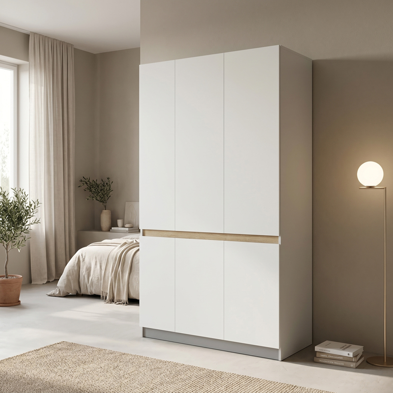 049-000125 Ντουλάπα τρίφυλλη Merzia pakoworld λευκό με sonoma 120x46.5x183εκ - Image 1