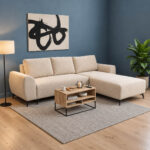 Kαναπές κρεβάτι τριθέσιος αναστρέψιμος Settee pakoworld ύφασμα με αποθηκευτικό χώρο σε μπεζ απόχρωση 286x204x93εκ