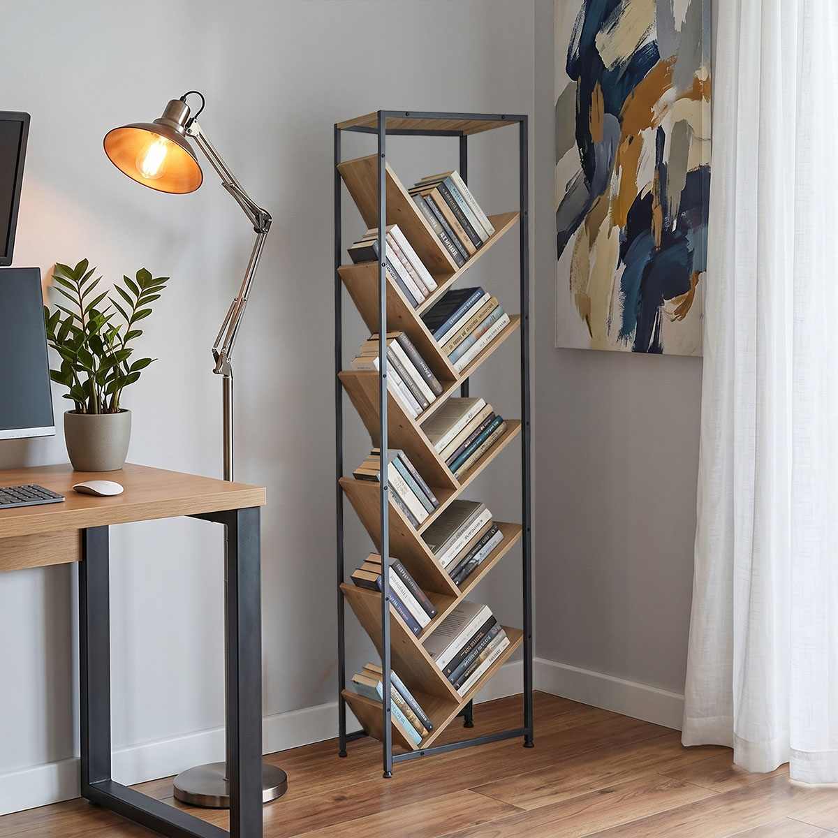 085-000035 Βιβλιοθήκη Orunta pakoworld oak- μαύρο μέταλλο 40x26.5x150εκ - Image 1
