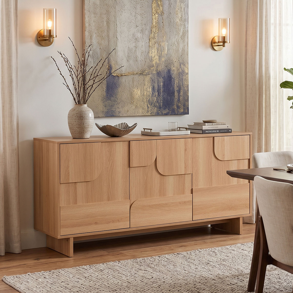 086-000031 Μπουφές Jenfia pakoworld mdf σε φυσική απόχρωση 150x39x75,5εκ - Image 1
