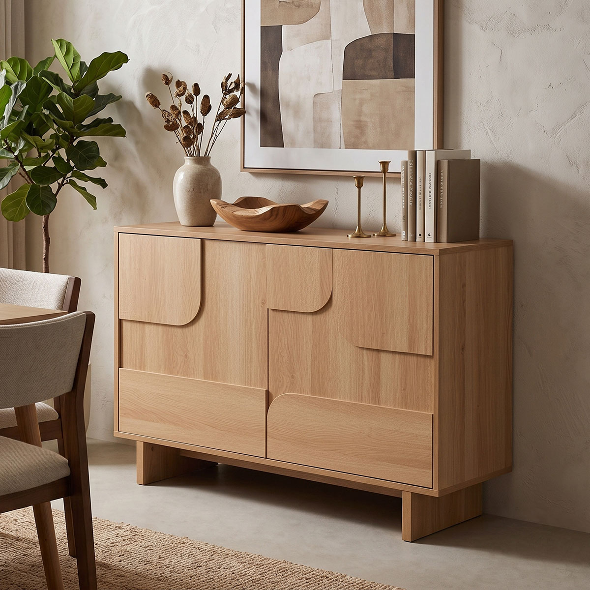 086-000032 Μπουφές Jenfia pakoworld mdf σε φυσική απόχρωση 101,2x39x75,5εκ - Image 1
