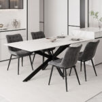 Τραπέζι Bethan pakoworld sintered stone λευκό-μαύρα μεταλλικά πόδια 180x90x75εκ