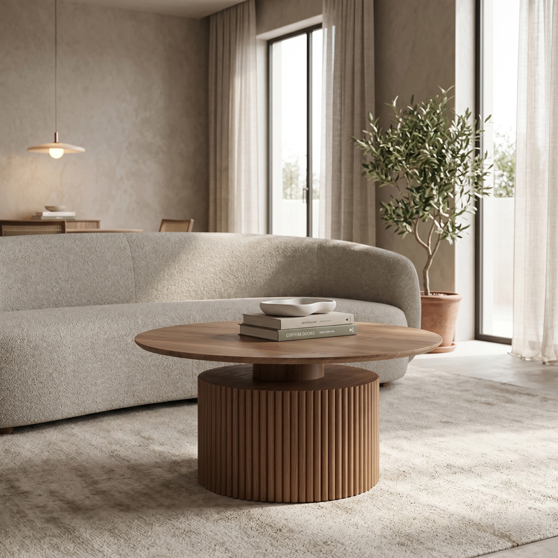 101-000129 Τραπέζι σαλονιού Opols pakoworld mdf καρυδί Φ90x42εκ - Image 1