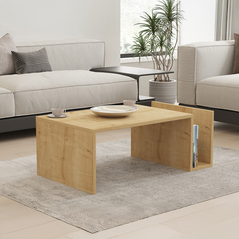 120-000505 Τραπέζι σαλονιού Poko pakoworld σε oak απόχρωση 86.8x50x32,4εκ - Image 1