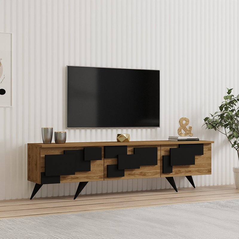120-000669 Έπιπλο τηλεόρασης Trida pakoworld oak με μαύρο 160x35x45εκ - Image 1