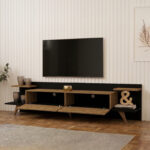 Έπιπλο τηλεόρασης Astry pakoworld oak με ανθρακί 180x36,8x45εκ - Image 2
