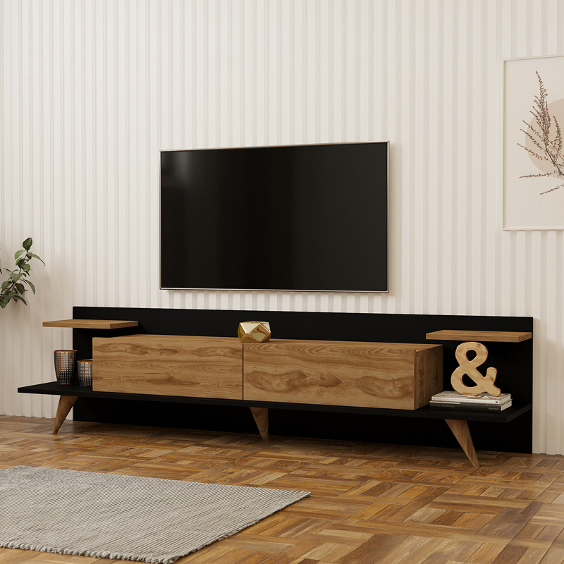 120-000672 Έπιπλο τηλεόρασης Astry pakoworld oak με ανθρακί 180x36,8x45εκ - Image 1