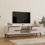 Έπιπλο τηλεόρασης Eslem pakoworld λευκό με καρυδί 160x34,6x48,1εκ - Image 2
