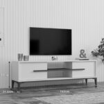 Έπιπλο τηλεόρασης Eslem pakoworld λευκό με καρυδί 160x34,6x48,1εκ - Image 3