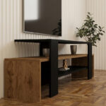 Έπιπλο τηλεόρασης Lenour pakoworld sonoma με μαύρο 150x35x45εκ - Image 3