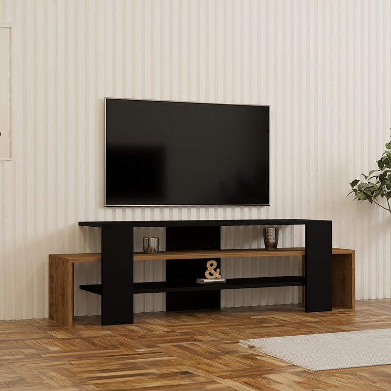 120-000679 Έπιπλο τηλεόρασης Lenour pakoworld sonoma με μαύρο 150x35x45εκ - Image 1