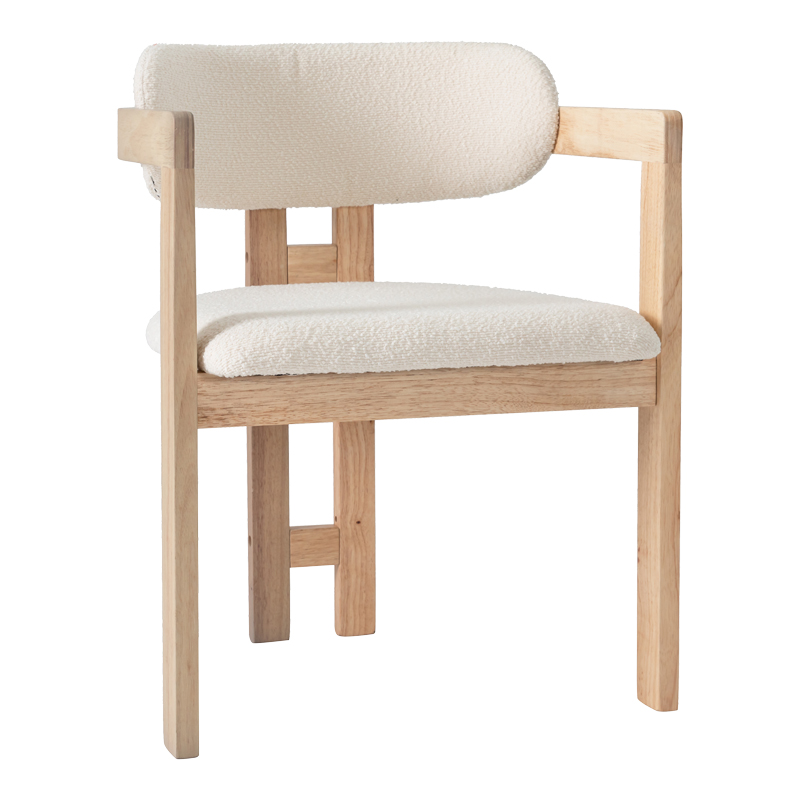128-000077 Πολυθρόνα Winsor pakoworld μπεζ μπουκλέ ύφασμα-rubberwood σε φυσική απόχρωση 58.5x51x76εκ - Image 1