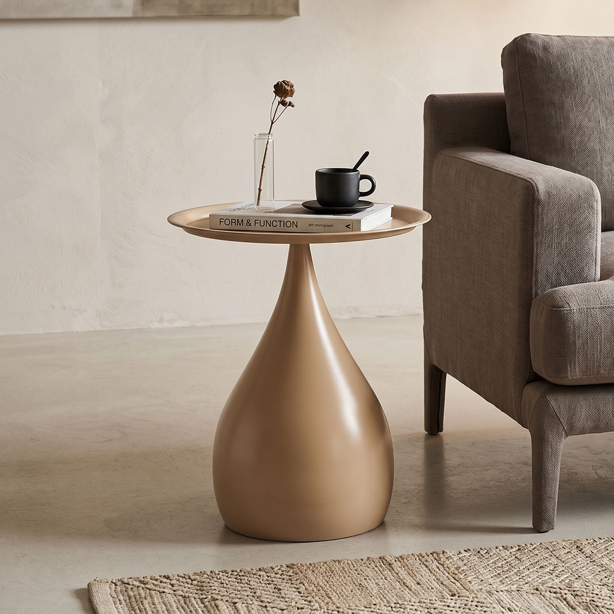 128-000080 Βοηθητικό τραπέζι Samino pakoworld μέταλλο cappuccino Φ39x46εκ - Image 1
