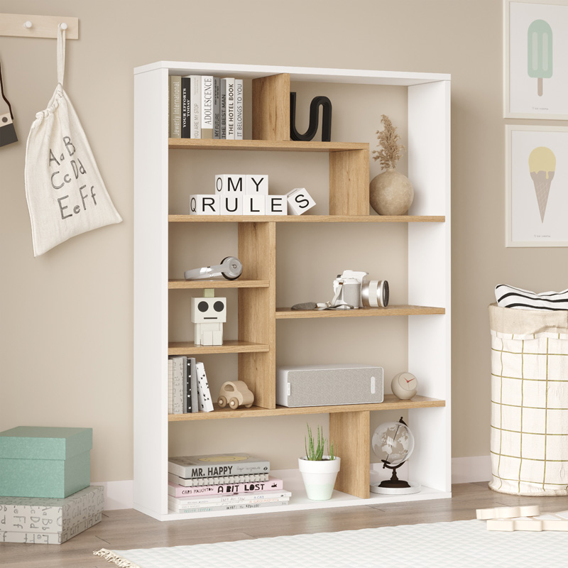 176-000204 Βιβλιοθήκη Decora pakoworld σε oak-λευκό απόχρωση 90x22x123.6εκ - Image 1