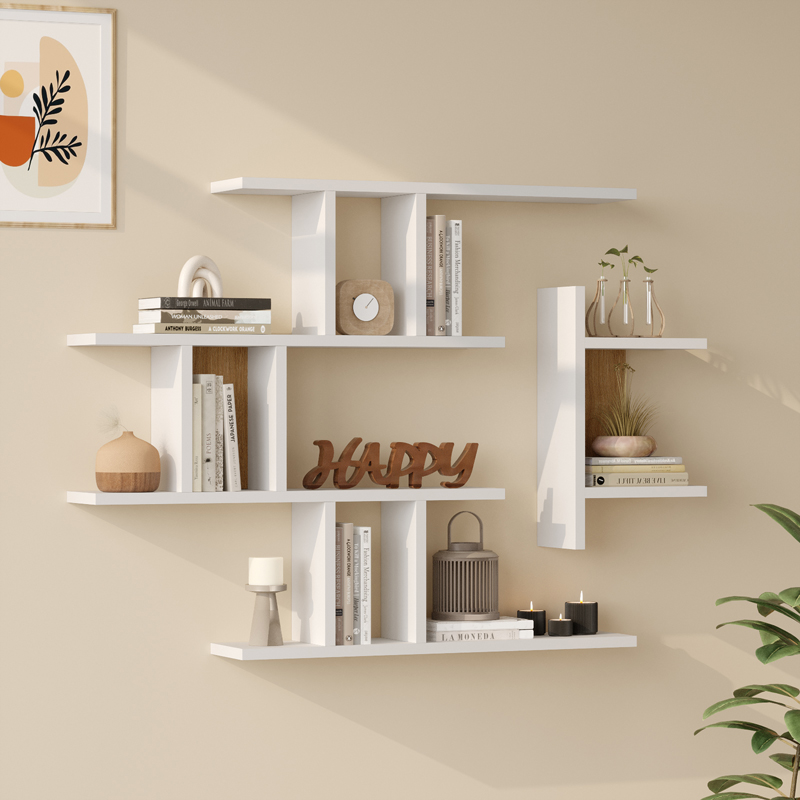 176-000237 Ραφιέρα τοίχου Ledia pakoworld λευκό με oak 110,6x14,5x78εκ - Image 1